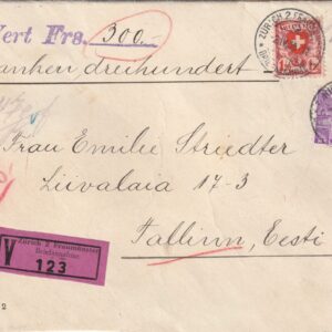 Šveits- Tallinn väärtkirja ümbrik 1935