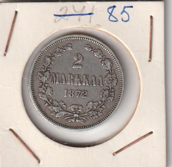 Soome hõbemünt 2 markka 1872
