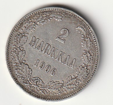 H8 Soome hõbemünt 2 markka 1906