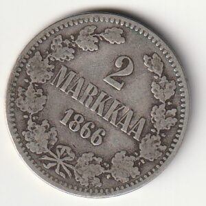 H8 Soome hõbemünt 2 markka 1866