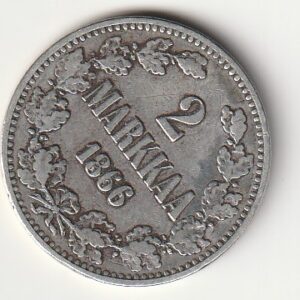 H8 Soome hõbemünt 2 markka 1866