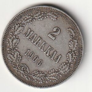 H8 Soome hõbemünt 2 markka 1906