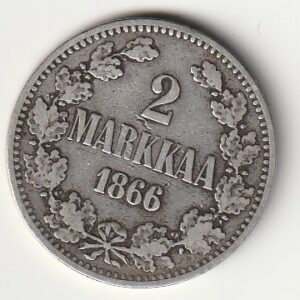 H8 Soome hõbemünt 2 markka 1866