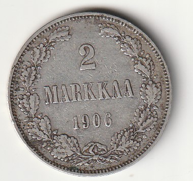H8 Soome hõbemünt 2 markka 1906