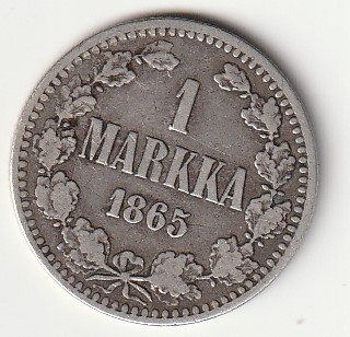 H8 Soome hõbemünt 1 markka 1865