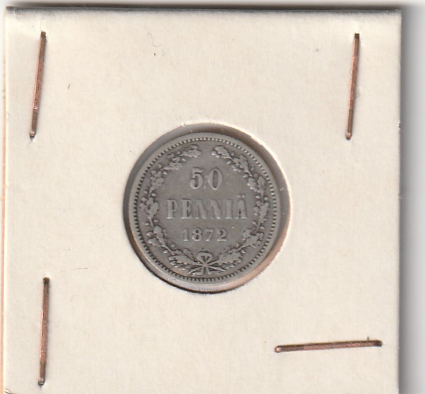 Soome hõbemünt 50 penniä 1872