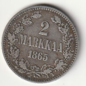 H8 Soome hõbemünt 2 markka 1865