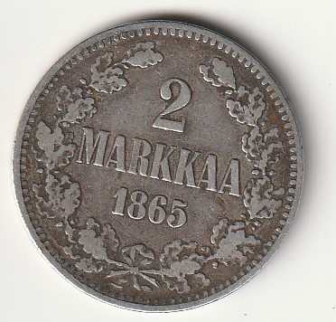 H8 Soome hõbemünt 2 markka 1865