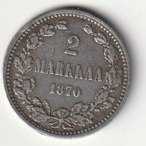 H8 Soome hõbemünt 2 markka 1870