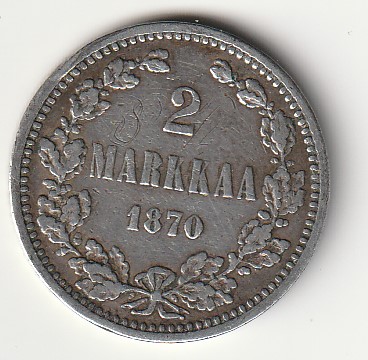H8 Soome hõbemünt 2 markka 1870