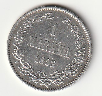 H8 Soome hõbemünt 1 markka 1892