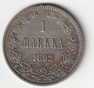 H8 Soome hõbemünt 1 markka 1892