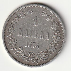 H8 Soome hõbemünt 1 markka 1874