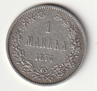 H8 Soome hõbemünt 1 markka 1874