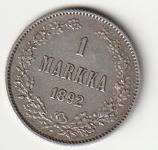 H8 Soome hõbemünt 1 markka 1892