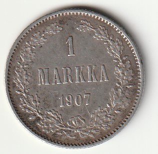 8-5 Soome hõbemünt 1 markka 1907