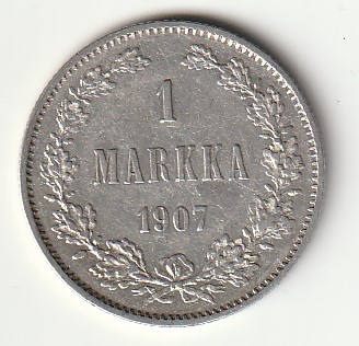 8-5 Soome hõbemünt 1 markka 1907