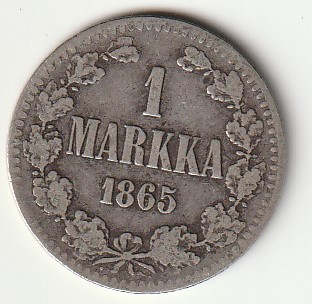 8-5 Soome hõbemünt 1 markka 1865