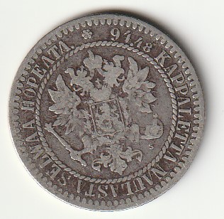 8-5 Soome hõbemünt 1 markka 1865 - Pilt 2