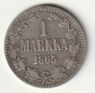 8-5 Soome hõbemünt 1 markka 1865